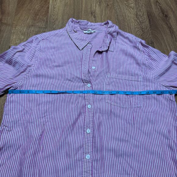 Beach Lunch Lounge Shirt Womens XL Pink White Stripe Button Up Office Casual - Picture 8 of 9